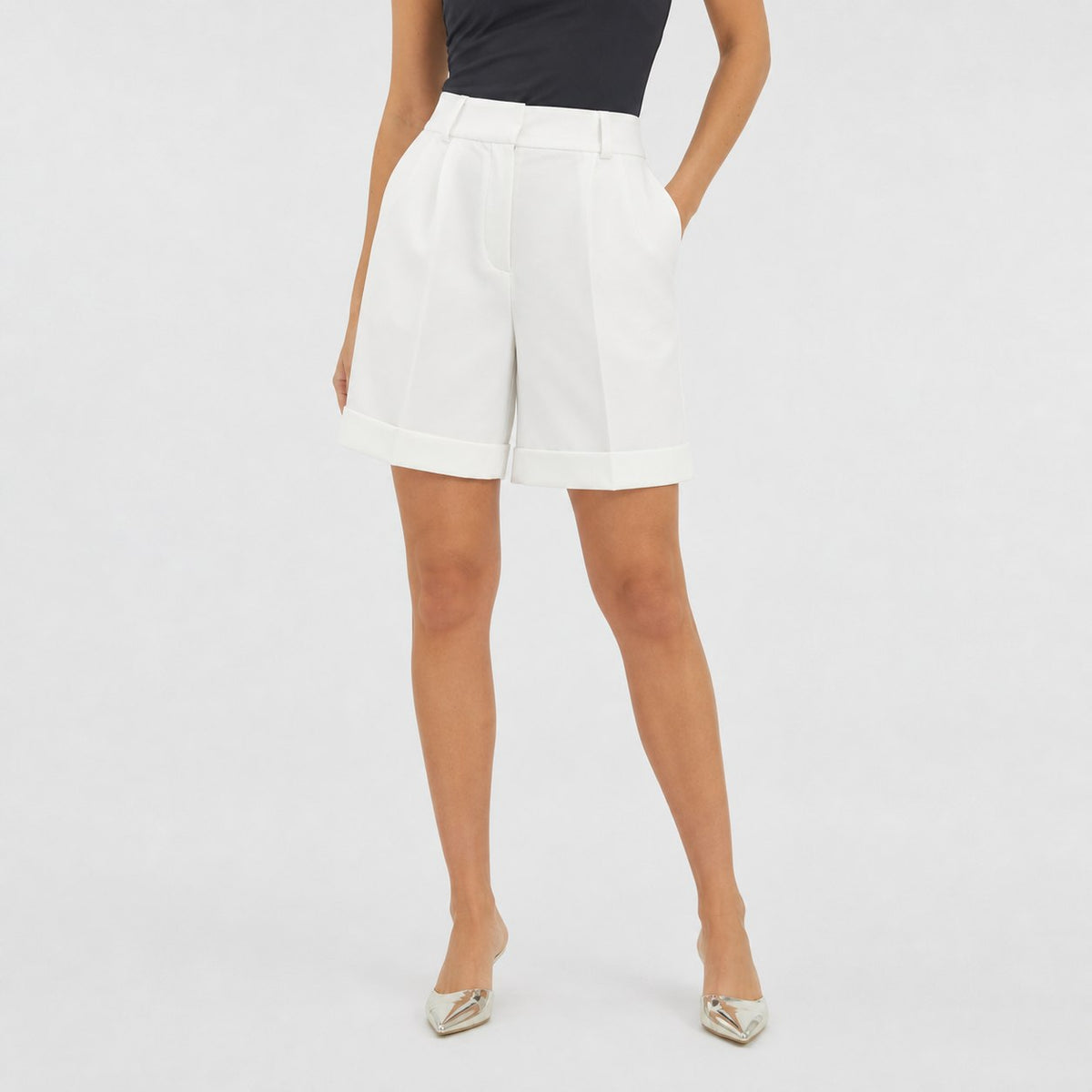Women's Pleated Tailored Shorts Bermuda High Waist Relaxed Fit