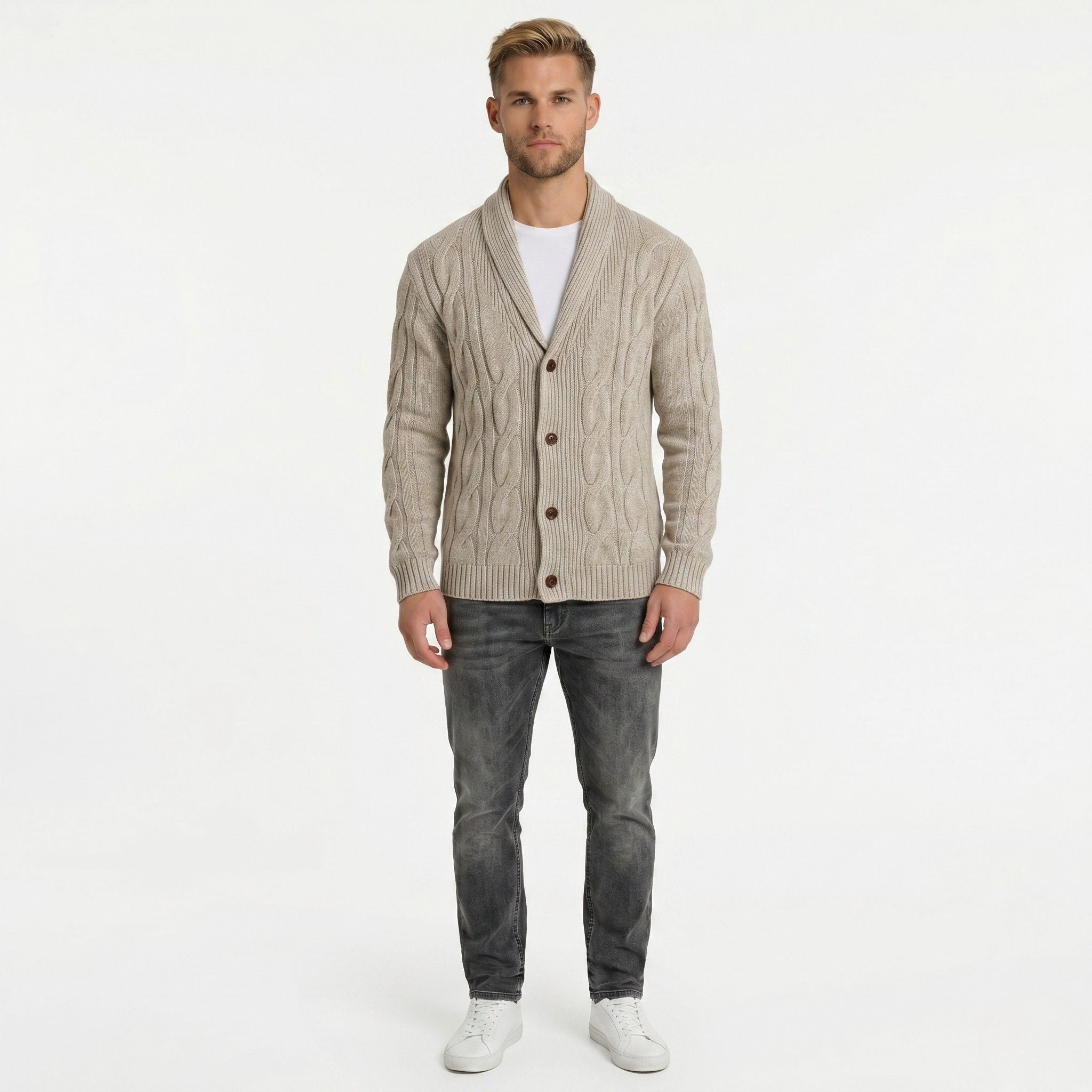 Monterelle | Men's Cable Knit Shawl Collar Cardigan Regular Fit