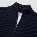 Men's Knit Cardigan Ribbed Full-Zip Funnel Neck Regular Fit