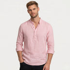Men's Henley Shirt Long Sleeve Mandarin Collar Regular Fit