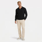 Men's Knit Polo Ribbed Long Sleeve Open Collar Regular Fit