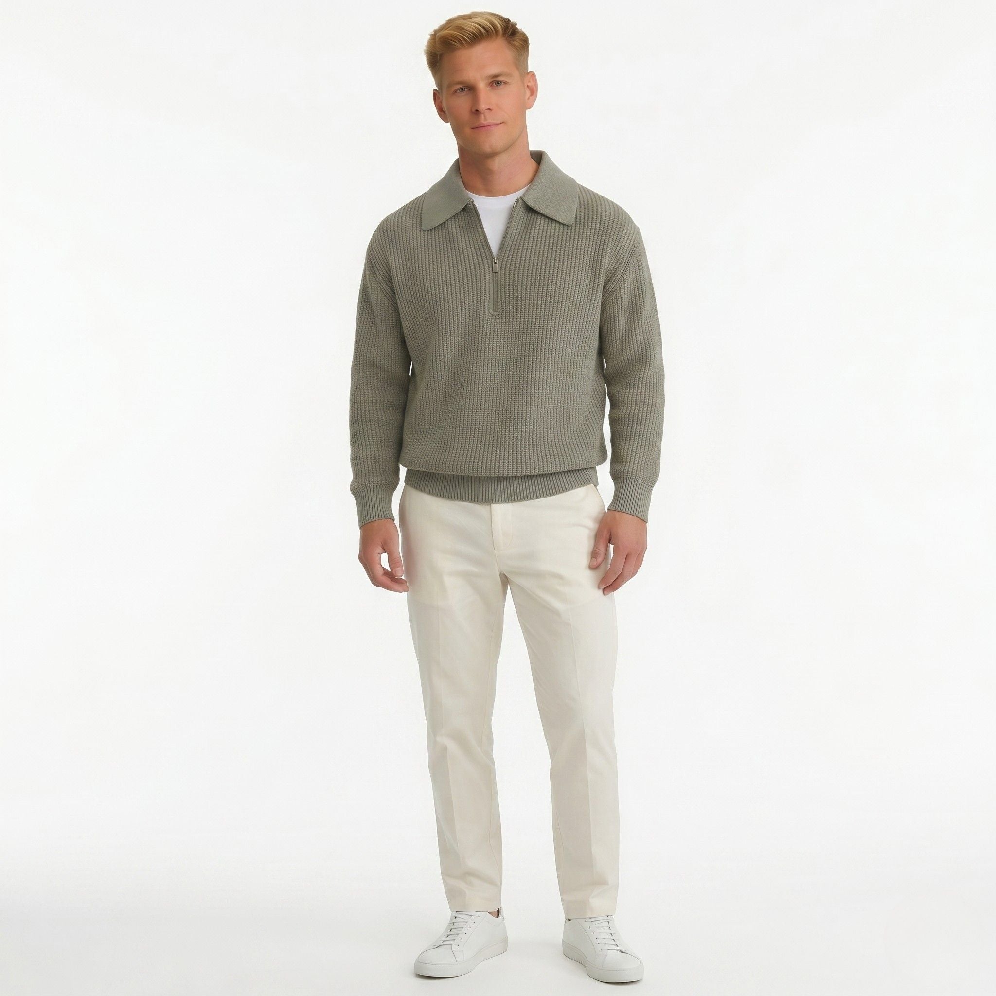 Men's Knit Polo Ribbed Quarter-Zip Relaxed Fit