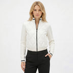 Women's Quilted Jacket Funnel Neck Knit Sleeve Regular Fit