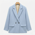 Women's Double-Breasted Blazer Peak Lapel Longline Tailored Relaxed Fit