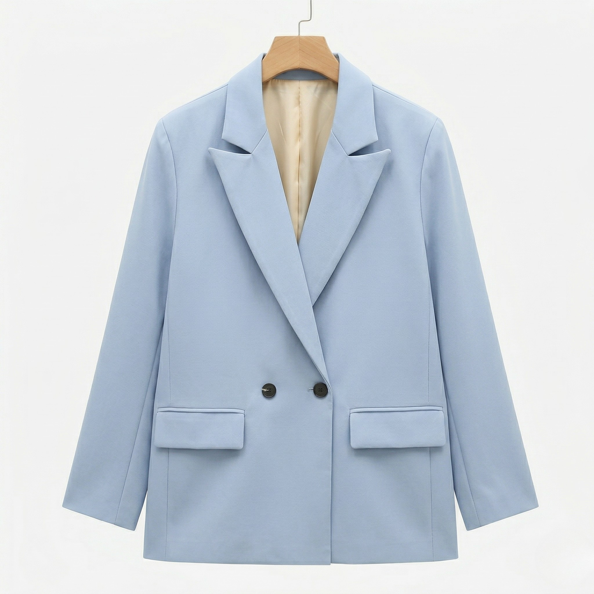 Women's Double-Breasted Blazer Peak Lapel Longline Tailored Relaxed Fit