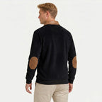 Men's Knit Jumper Quarter-Zip Ribbed Elbow Patches Regular Fit