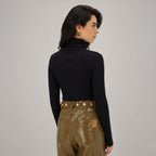 Women's Ribbed Skivvy Jumper Neck Ribbed Long Sleeve