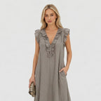 Women's Ruffle Maxi Dress Sleeveless Relaxed Fit