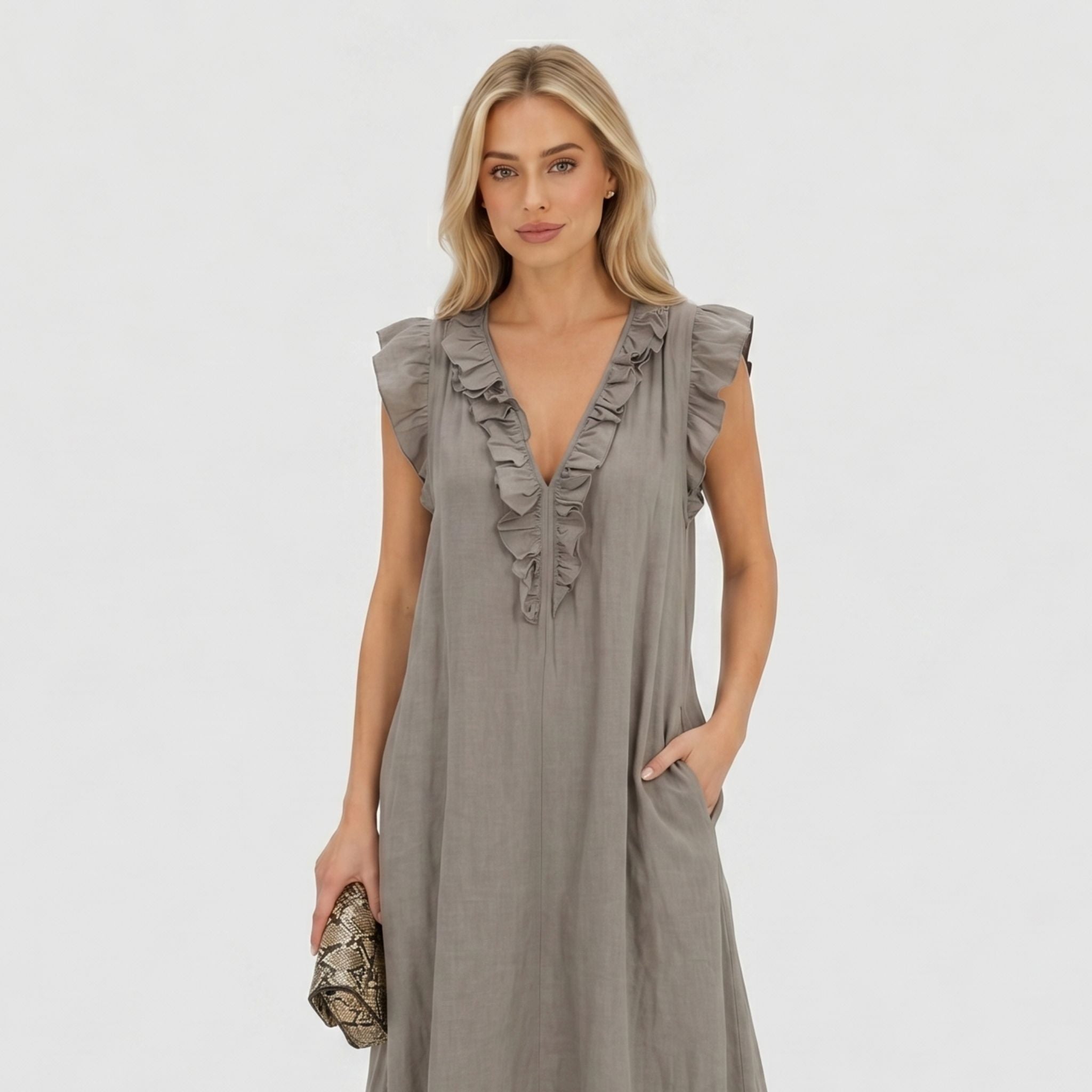 Women's Ruffle Maxi Dress Sleeveless Relaxed Fit