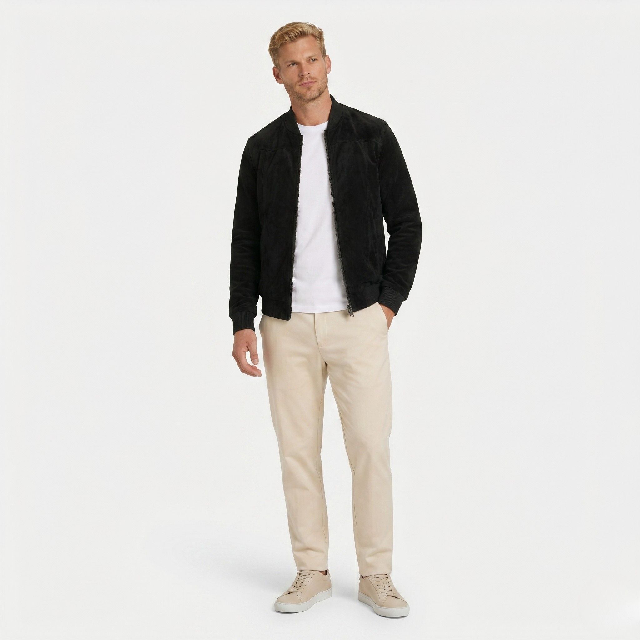 Men's Zip Bomber Jacket Ribbed Collar Regular Fit