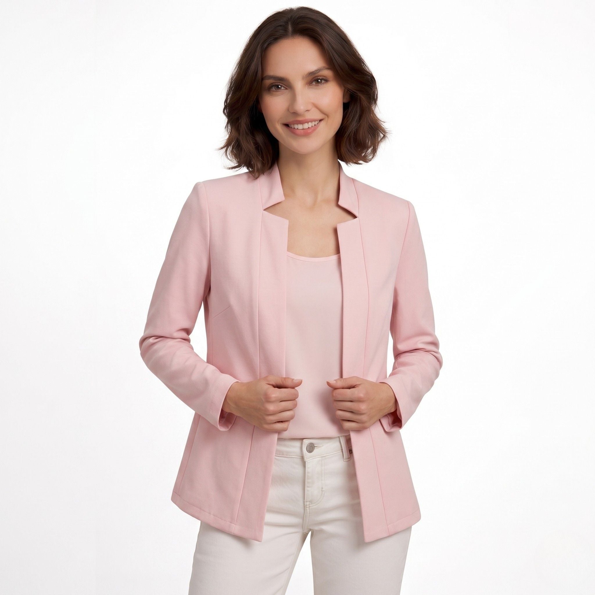 Women's Blazer Collarless Open-Front Longline Tailored Fit