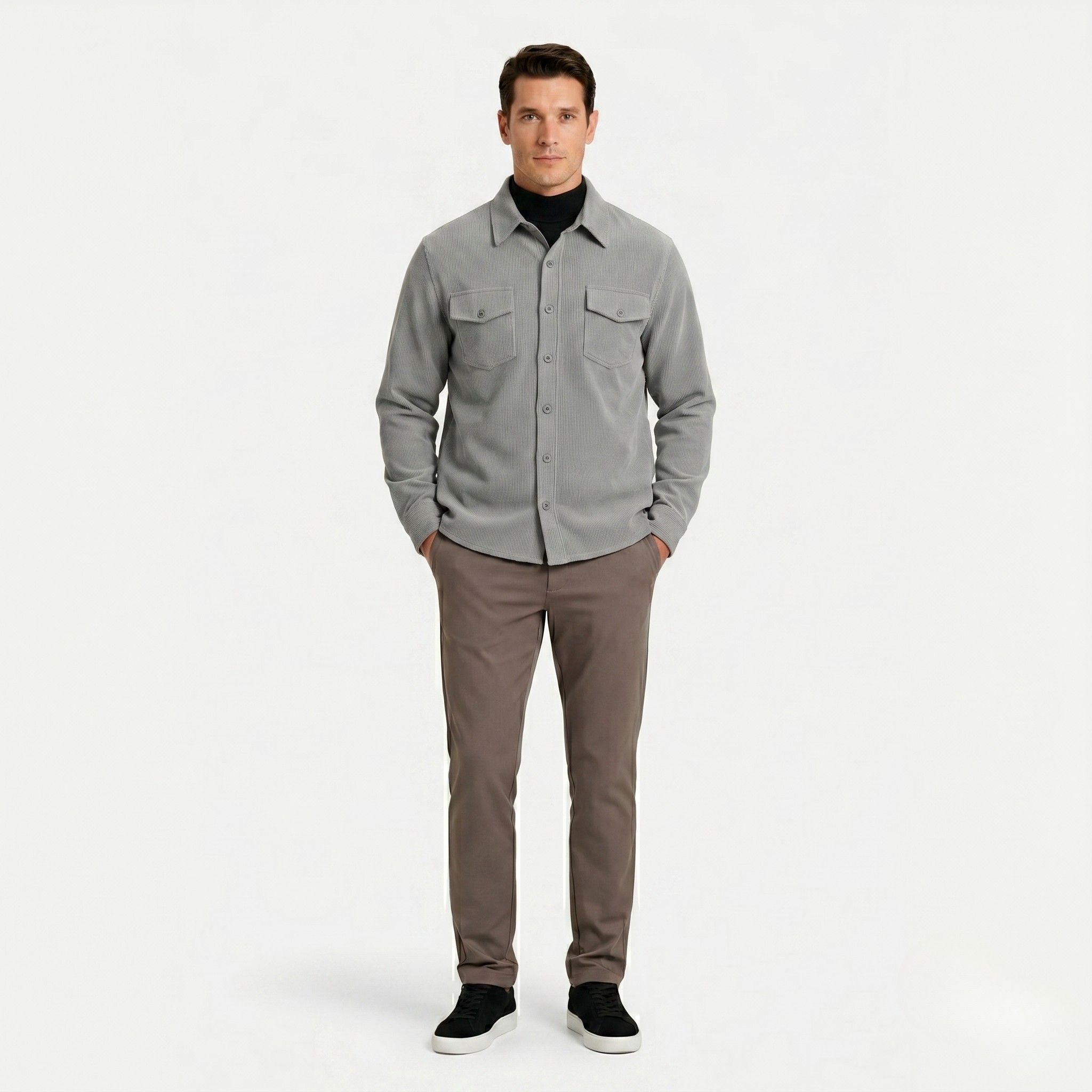 Men's Overshirt Corduroy Long Sleeve Button-Down Regular Fit