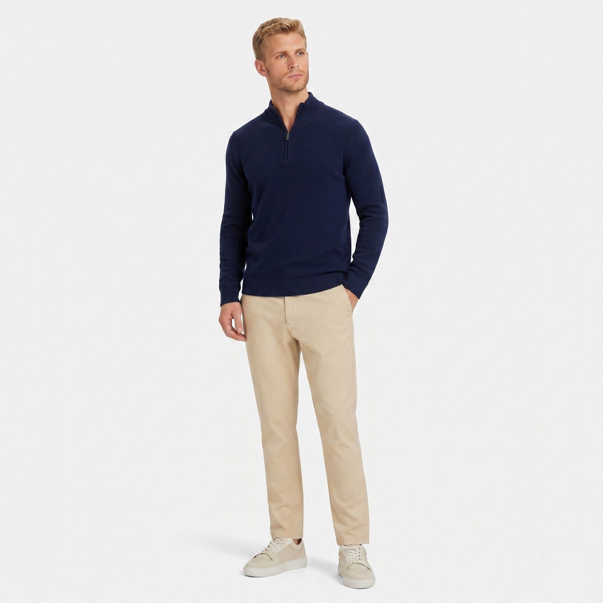 Men's Knit Jumper Quarter-Zip Funnel Neck Regular Fit
