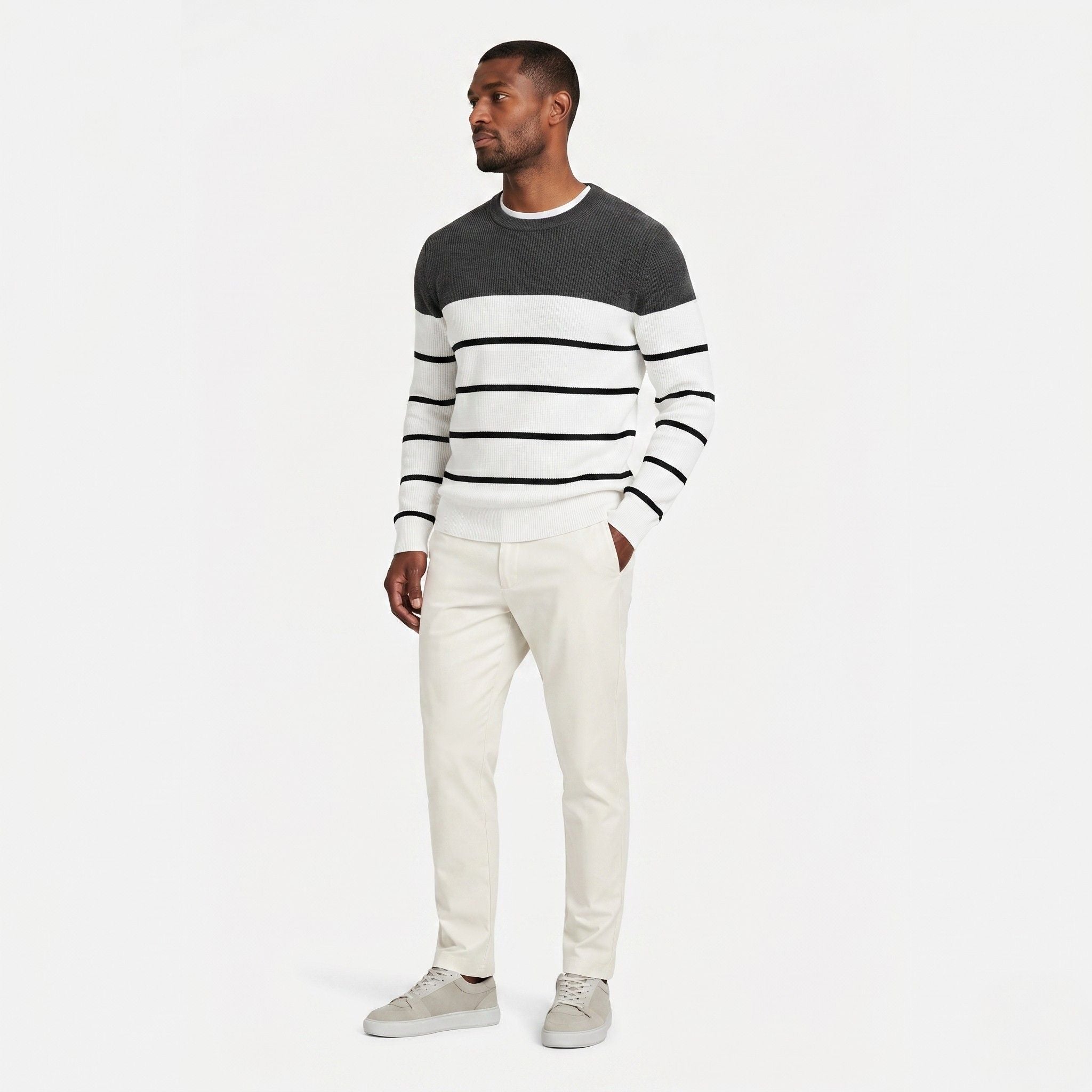 Men's Stripe Jumper Crew Neck Colour Block Regular Fit