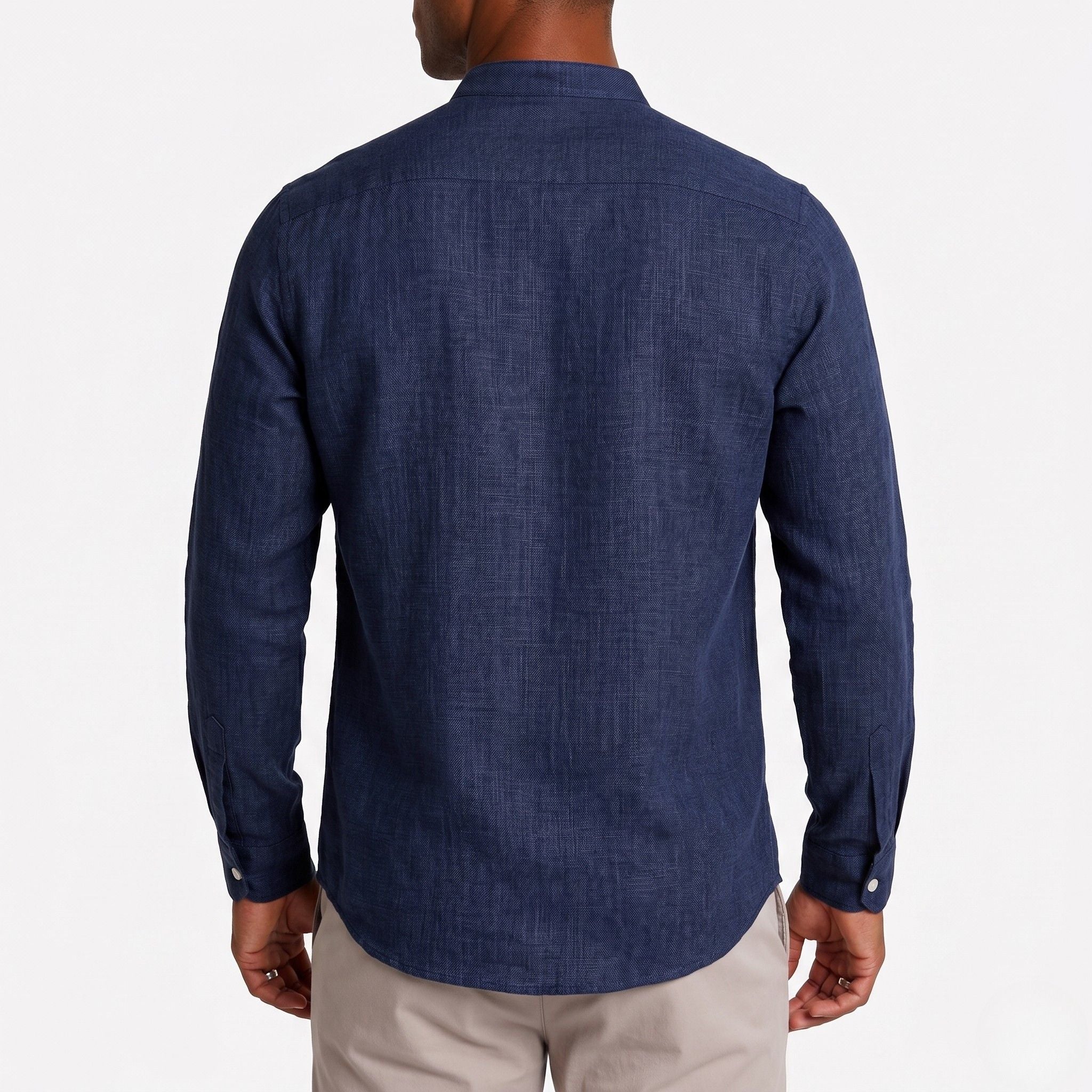 Men's Long Sleeve Shirt Mandarin Collar Pintuck Regular Fit