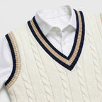 Men's Classic Knit Jumper V Neck Cable Wool Business Wear