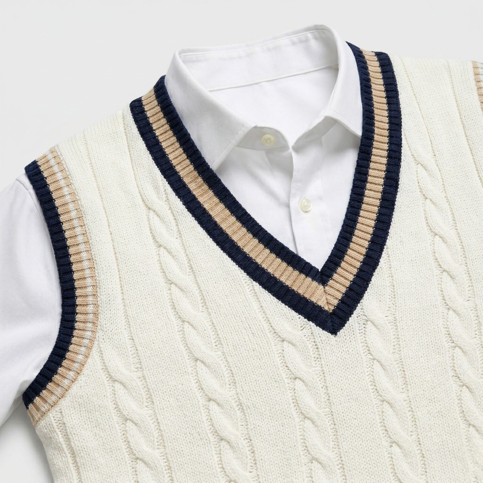 Men's Classic Knit Jumper V Neck Cable Wool Business Wear
