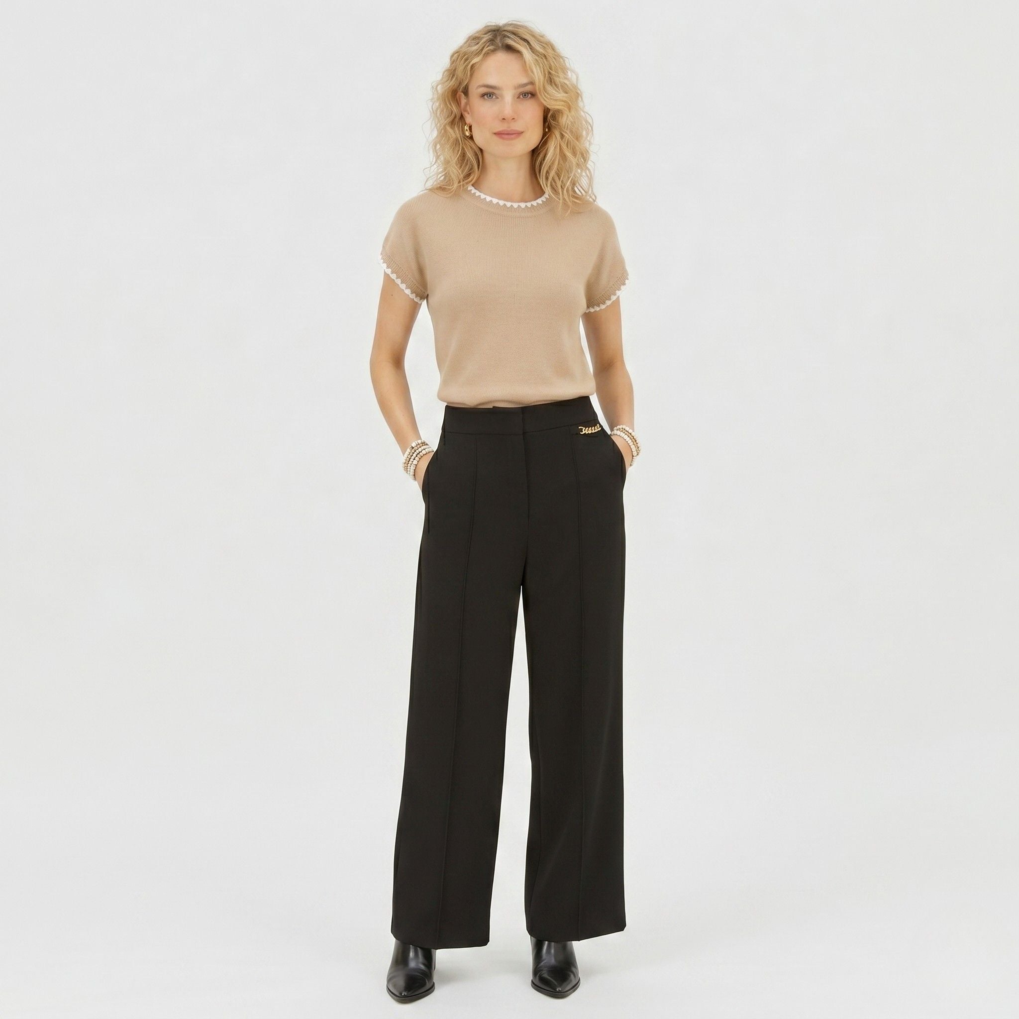 Women's Knit Jumper Short Sleeve Crew Neck Relaxed Fit