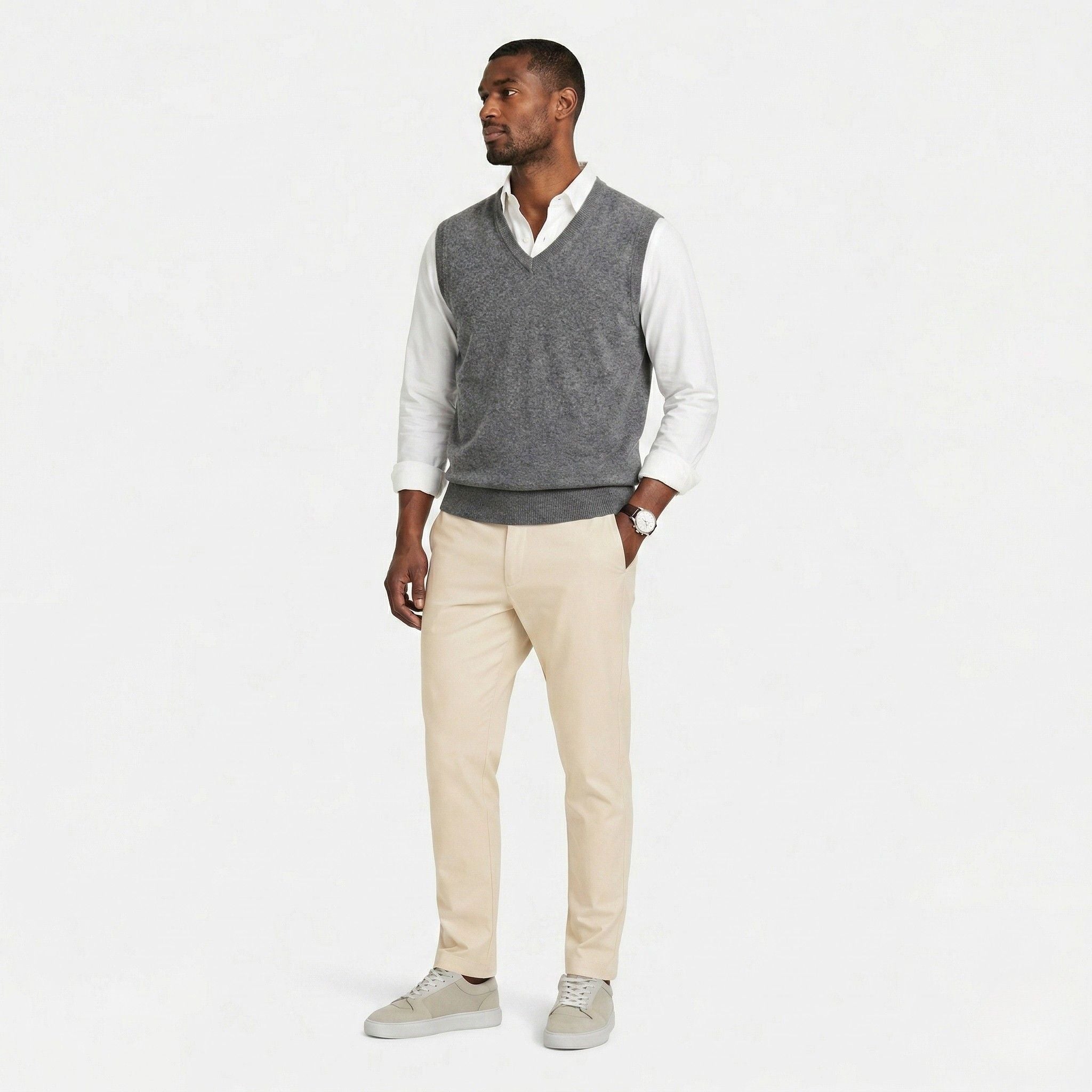 Men's Fine Knit Jumper Vest V-Neck Regular Fit