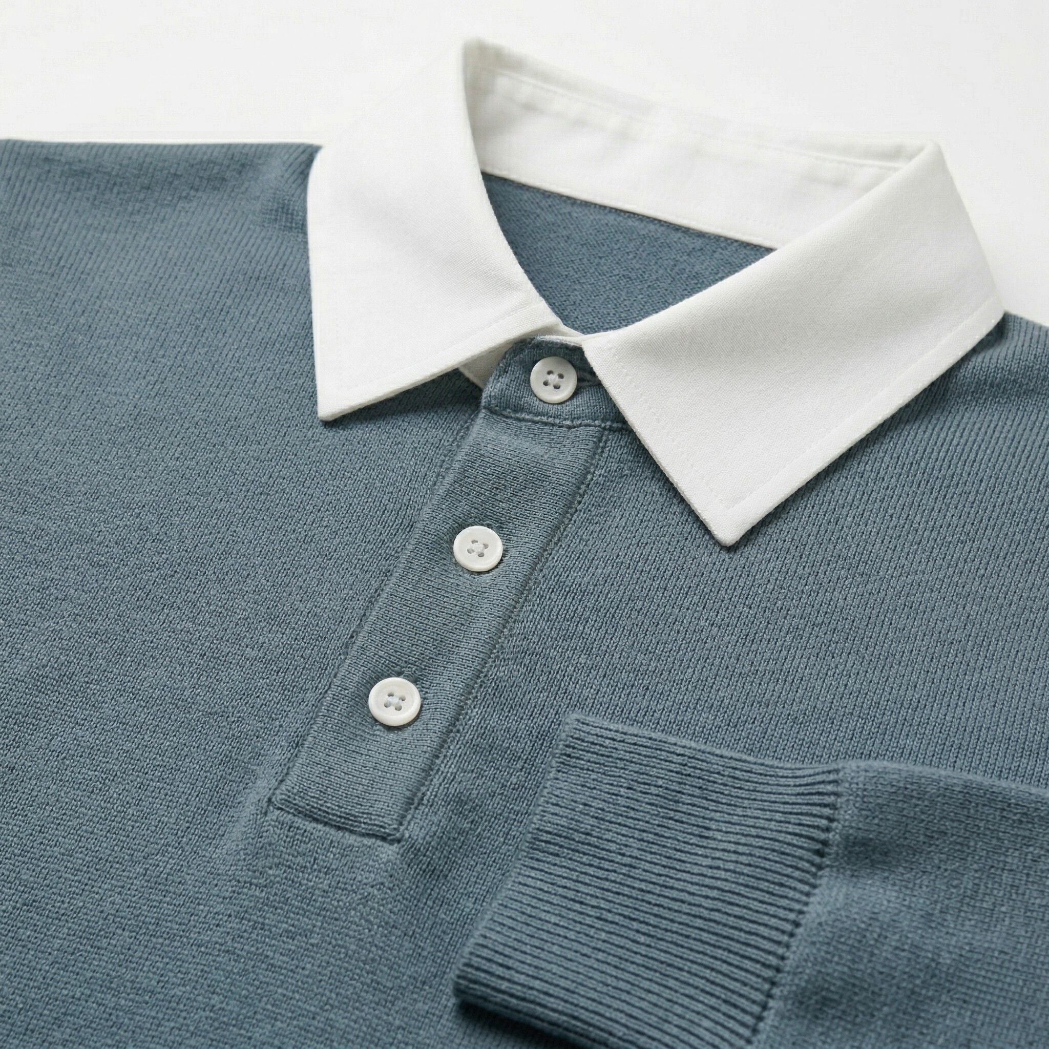 Men's Knit Polo Long Sleeve Contrast Collar Regular Fit