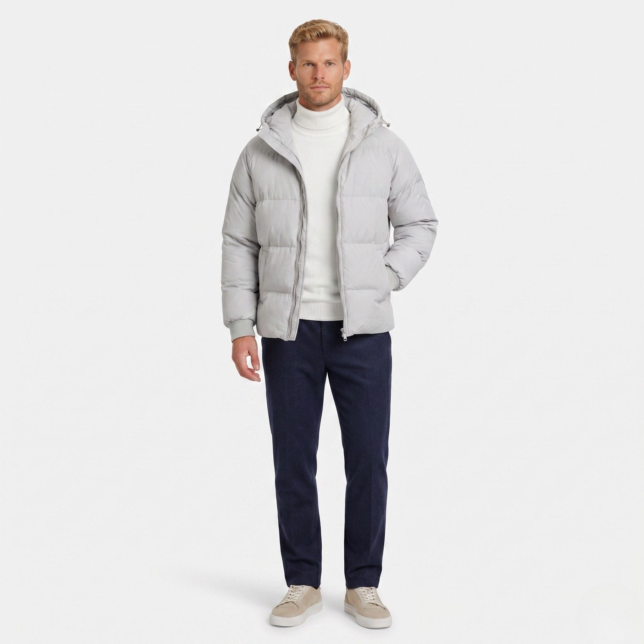 Men's Puffer Jacket Hood Zip-Up Regular Fit
