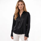 Women's Satin Blouse Long Sleeve Button-Down Point Collar Relaxed Fit