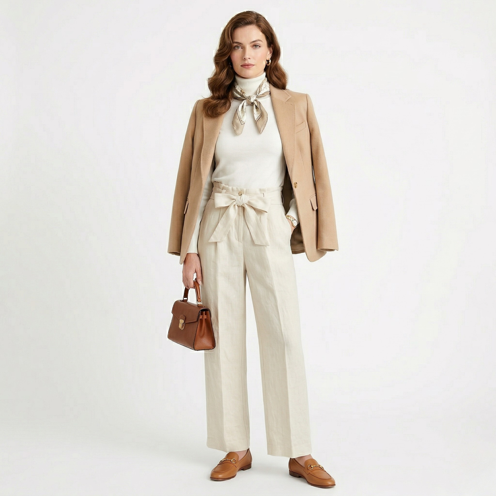 Women's Linen Trousers Tie-Belt Wide-Leg Fit