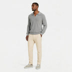 Men's Knit Polo Ribbed Long Sleeve Open Collar Regular Fit