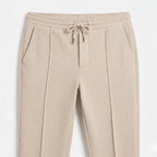 Men's Waffle Knit Trousers Elasticated Drawstring Waist Pintuck Seam Slim Fit