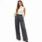 Women's High-Waist Trousers Pleated Wide-Leg Tailored Fit