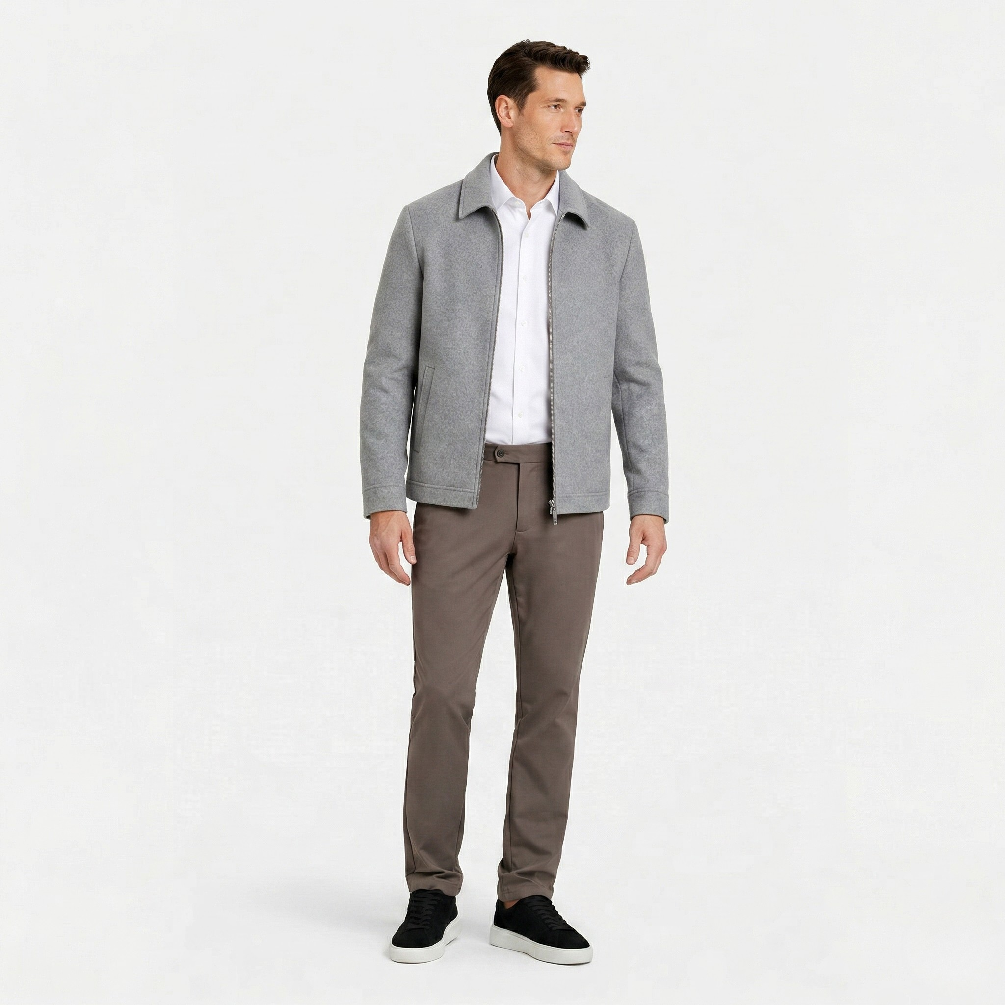 Men's Wool-Blend Harrington Jacket Full-Zip Point Collar Regular Fit