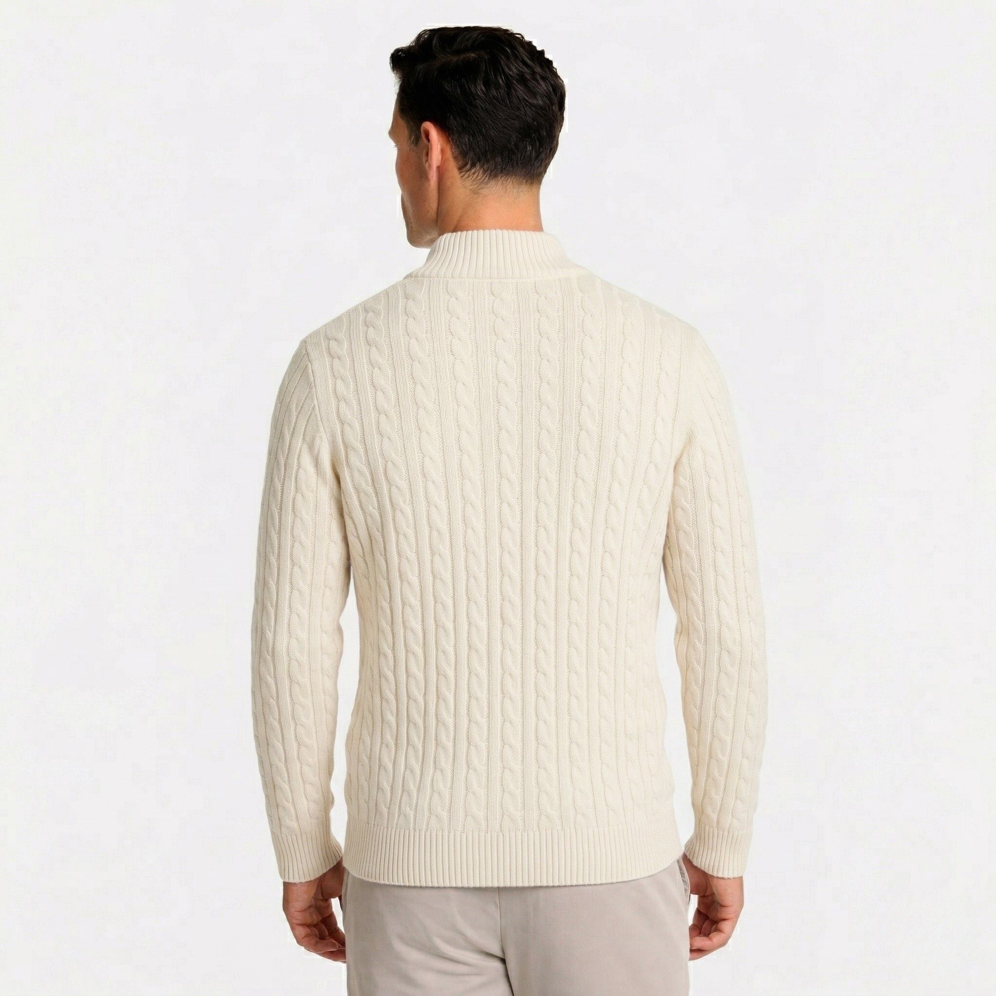 Men's Knit Jumper Cardigan Full-Zip Cable Regular Fit