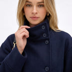 Women's Wool-Blend Coat Jacket Single-Breasted Funnel Neck