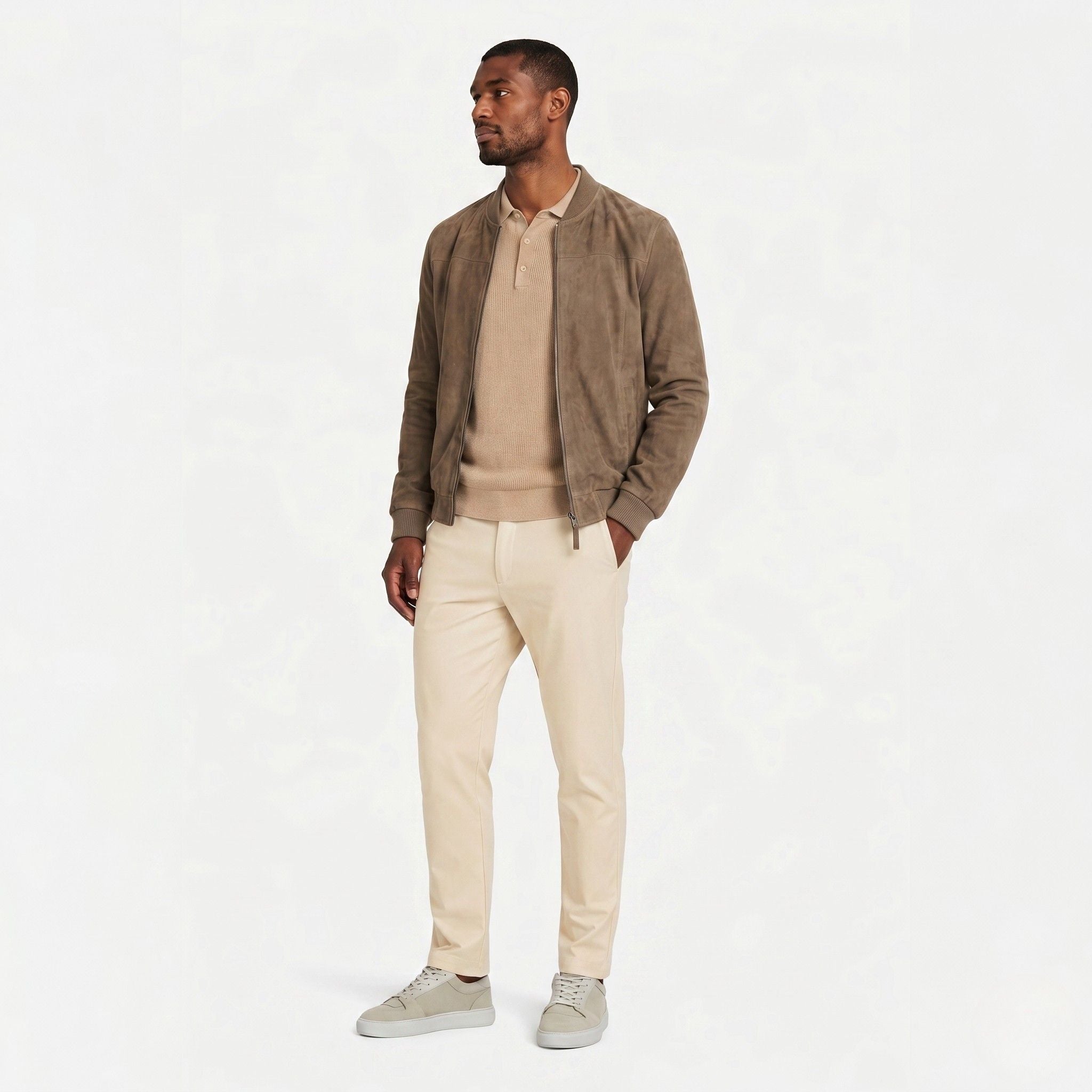 Men's Zip Bomber Jacket Ribbed Collar Regular Fit
