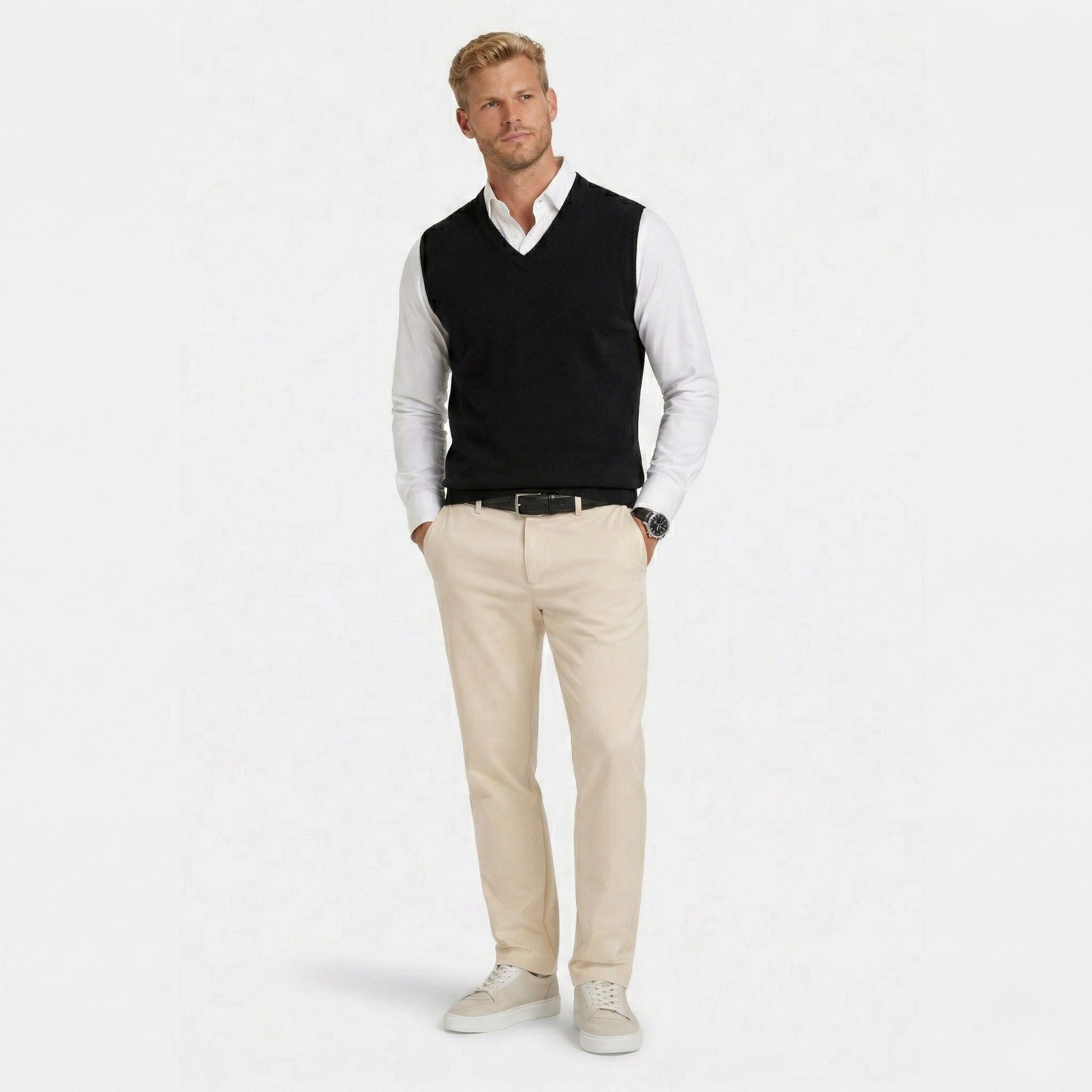 Men's Fine Knit Jumper Vest V-Neck Regular Fit