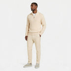 Men's Knit Jumper Cable Quarter-Zip Funnel Neck Regular Fit