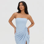Women's Strapless Maxi Dress Bandeau Draped Side Split
