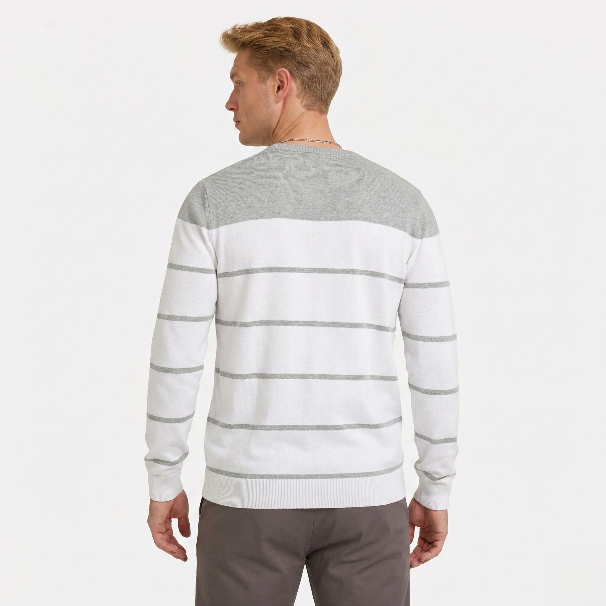 Men's Stripe Jumper Crew Neck Colour Block Regular Fit