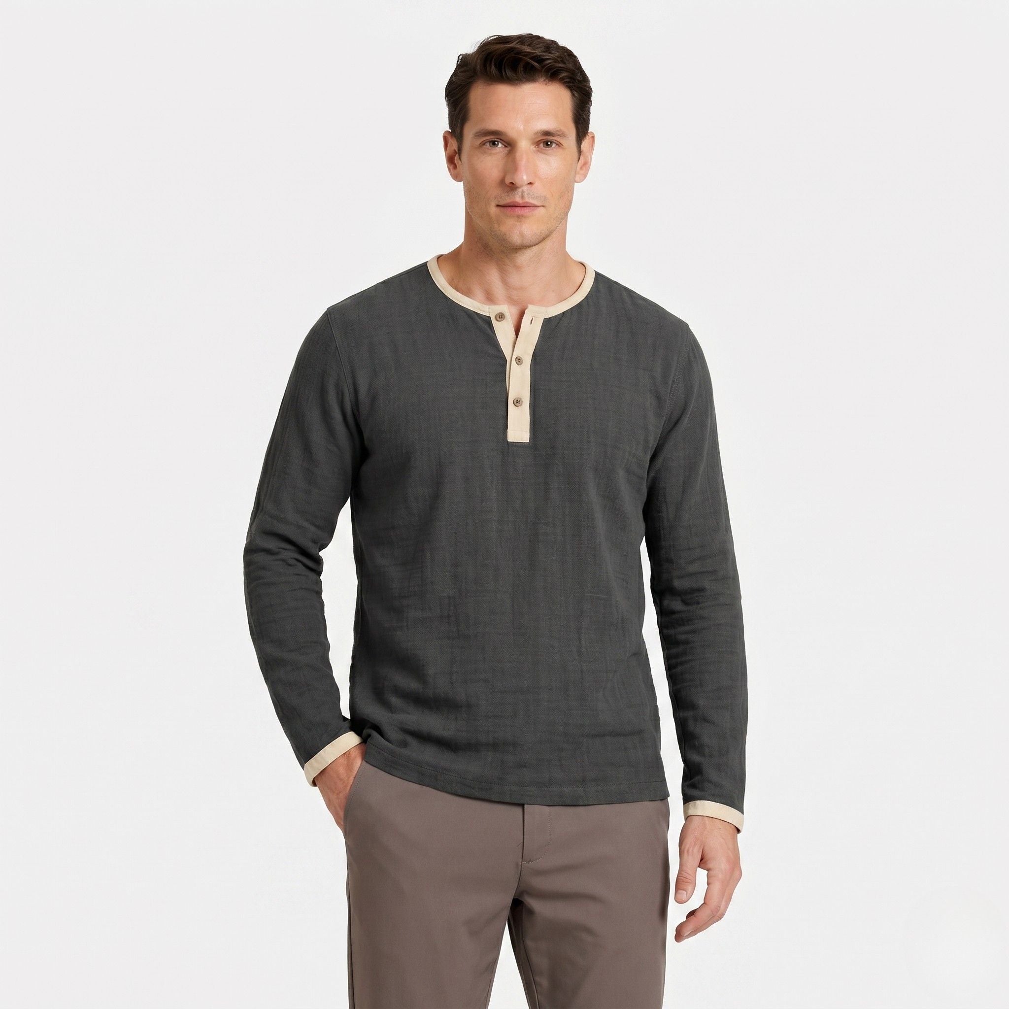 Men's Henley Shirt Long Sleeve Regular Fit