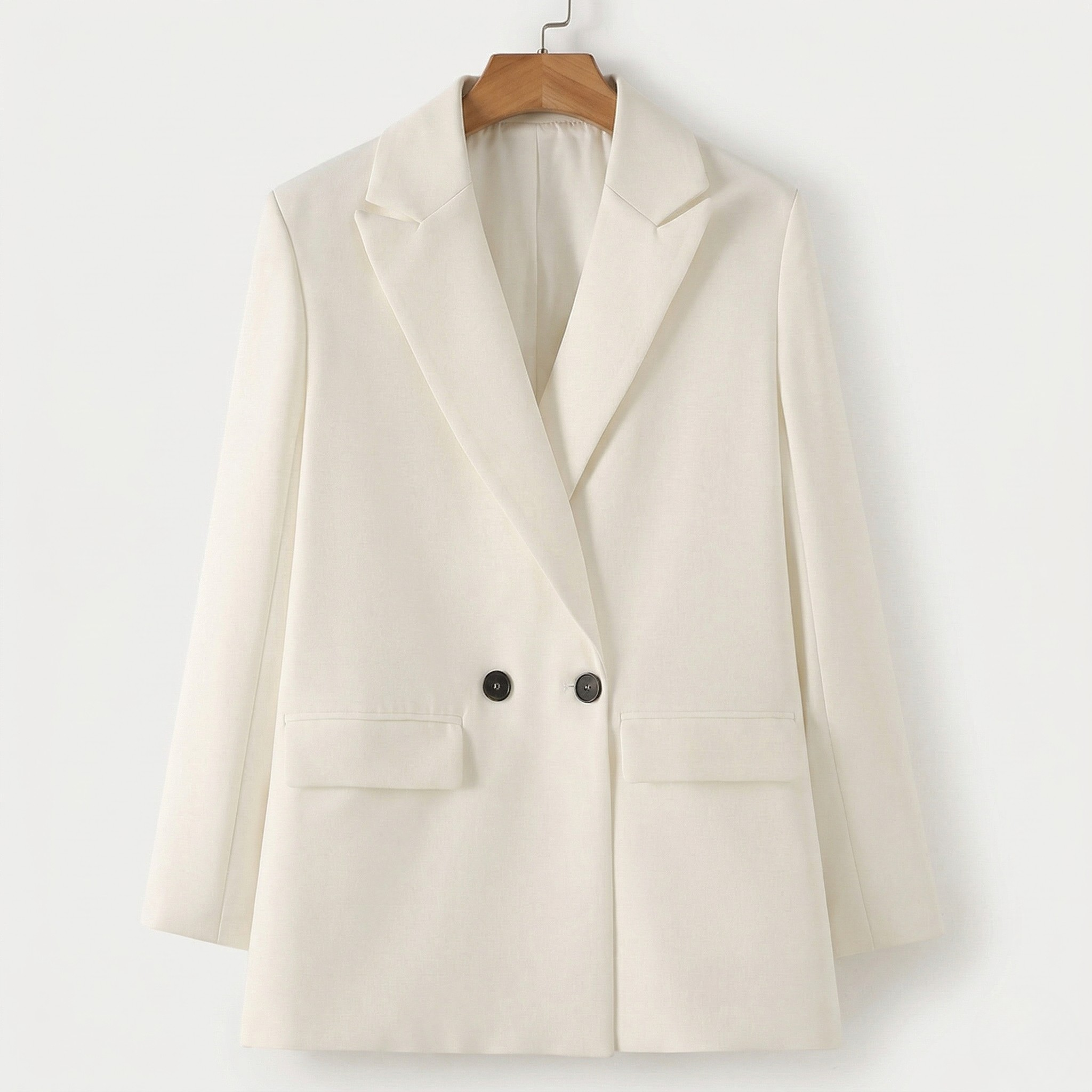 Women's Double-Breasted Blazer Peak Lapel Longline Tailored Relaxed Fit