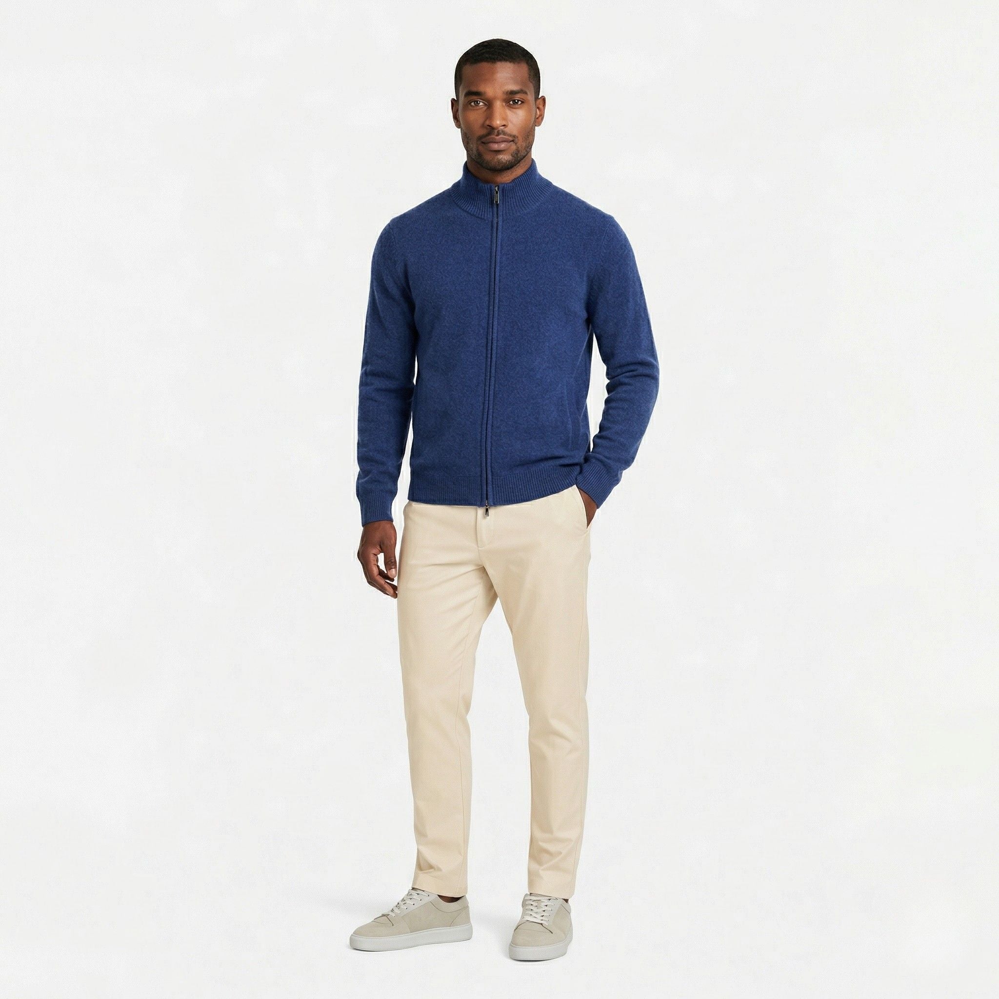 Men's Knit Cardigan Wool-Blend Zip Funnel Neck Regular Fit