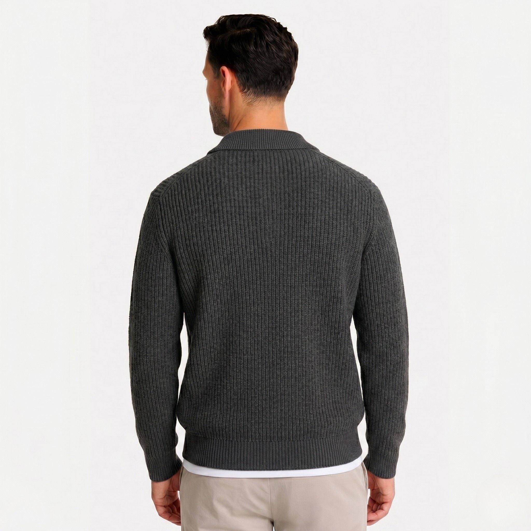 Men's Knit Polo Ribbed Quarter-Zip Relaxed Fit
