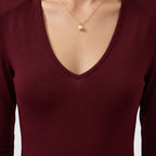 Women's V-Neck Top V-Neck Structured Shoulder Long Sleeve