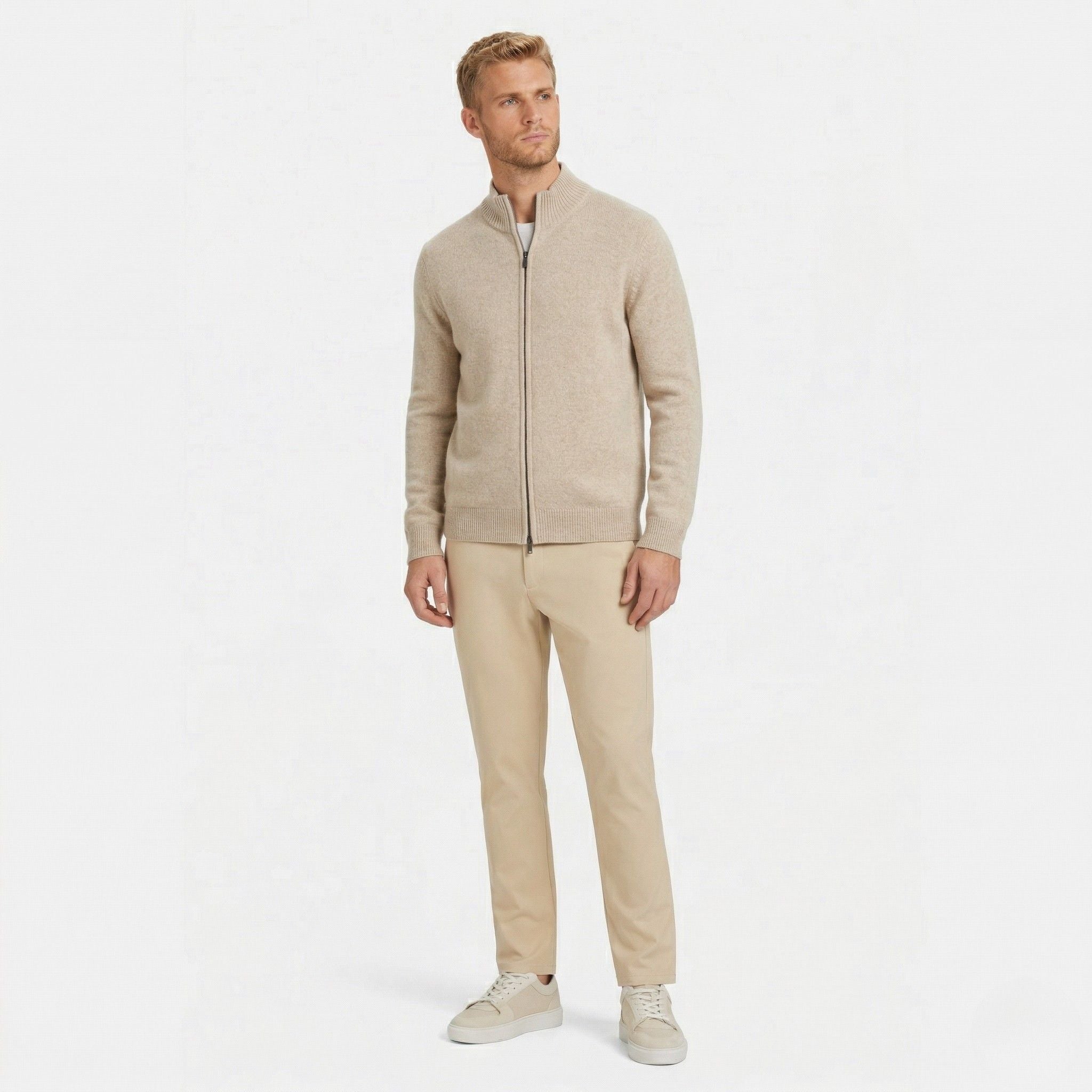 Men's Knit Cardigan Wool-Blend Zip Funnel Neck Regular Fit