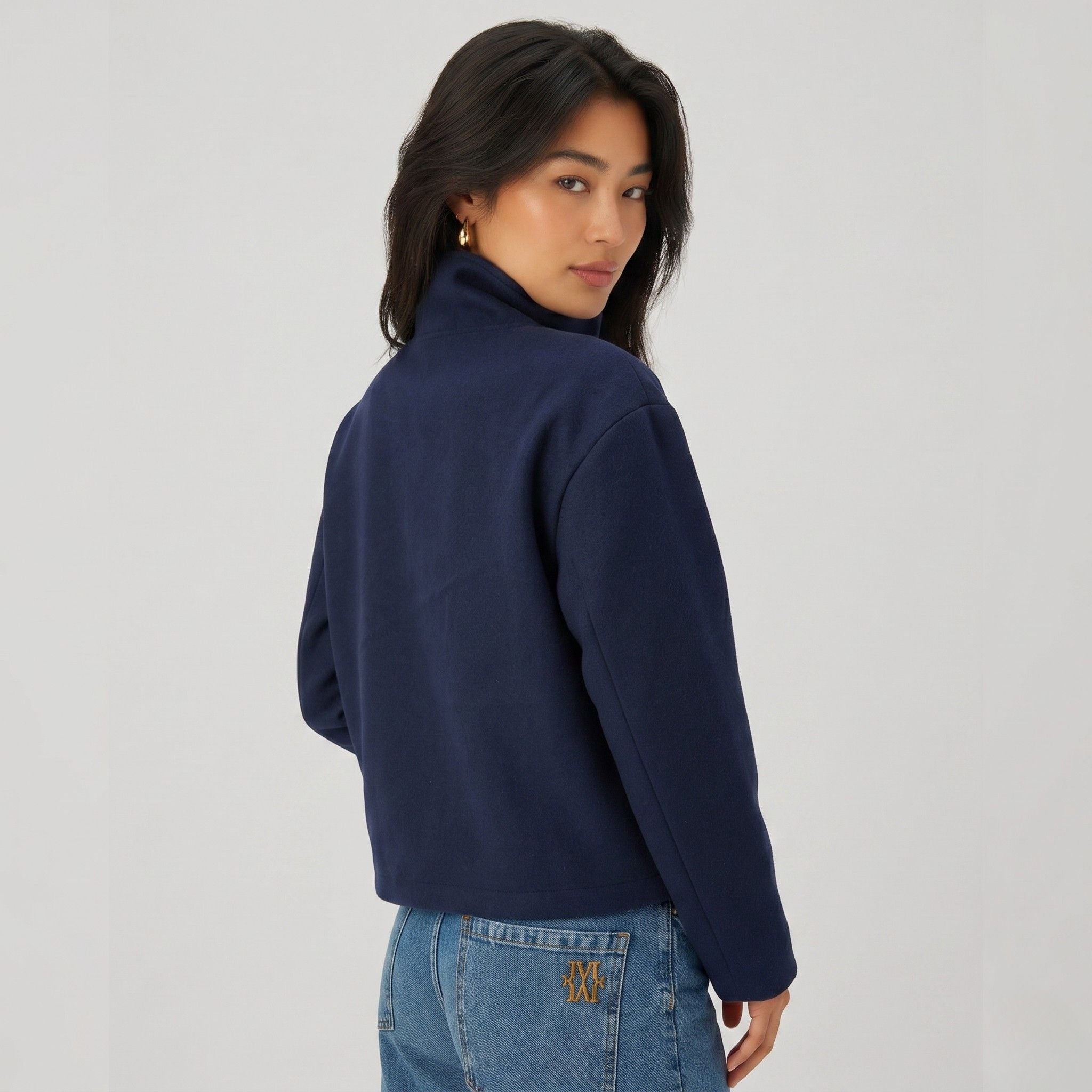 Women's Wool-Blend Coat Jacket Single-Breasted Funnel Neck