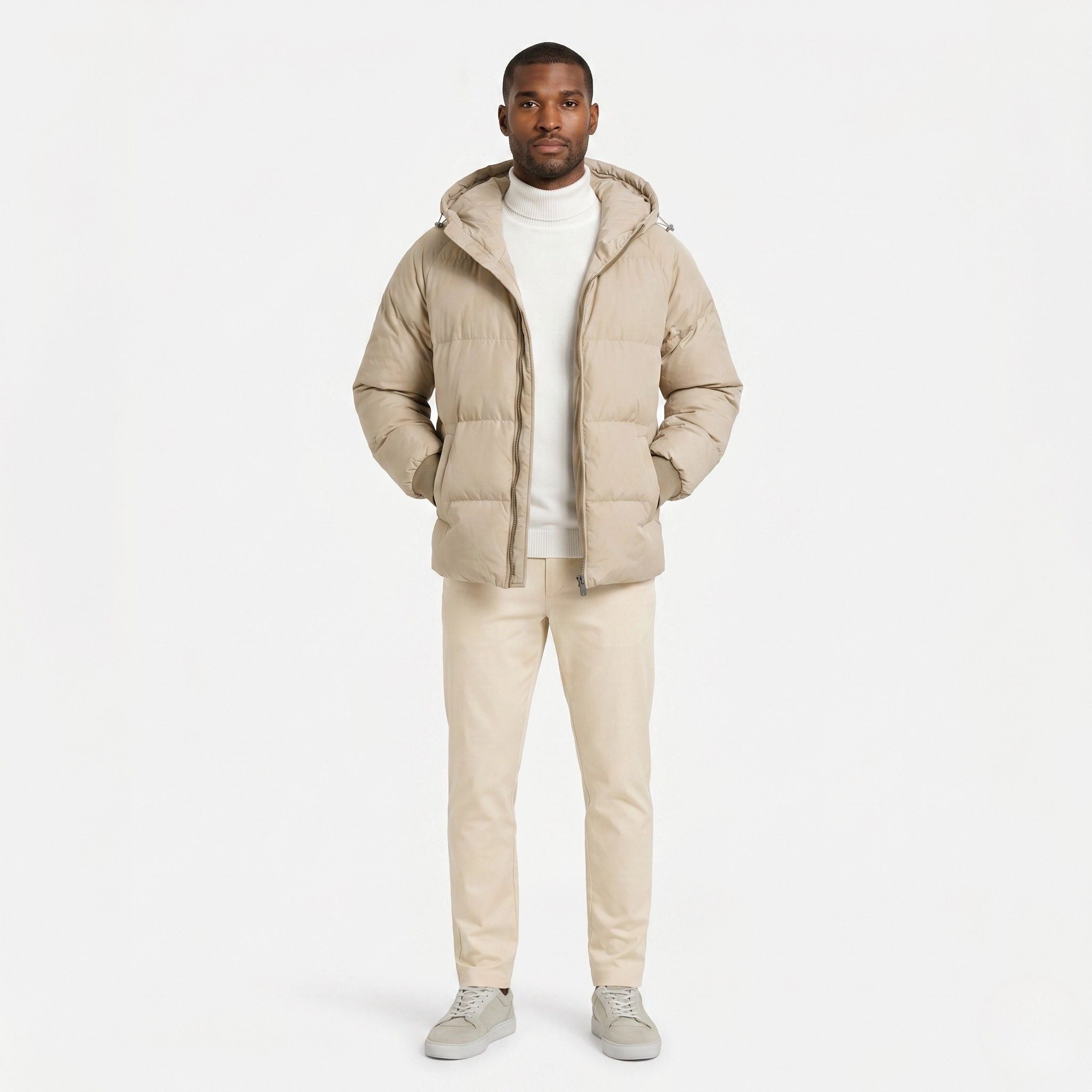 Men's Puffer Jacket Hood Zip-Up Regular Fit