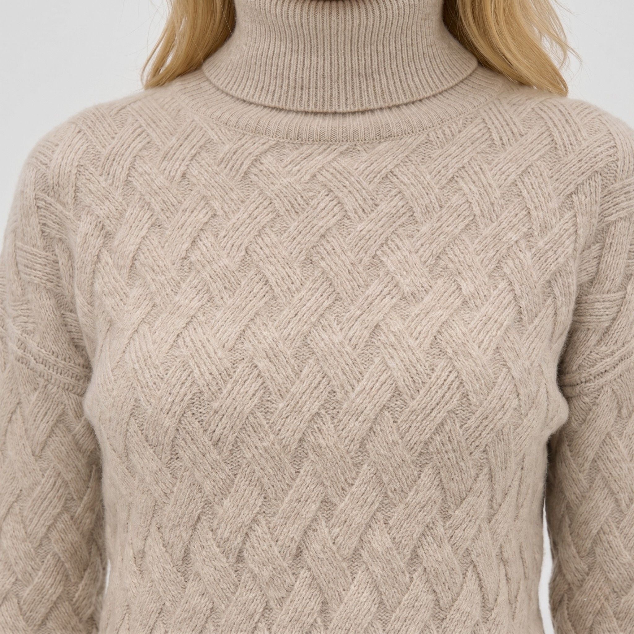 Women's Turtleneck Knit Jumper Basketweave Regular Fit