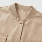 Women's Cropped Bomber Jacket Dual Patch Pocket Regular Fit