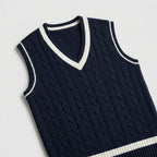 Men's Classic Knit Jumper V Neck Cable Wool Business Wear