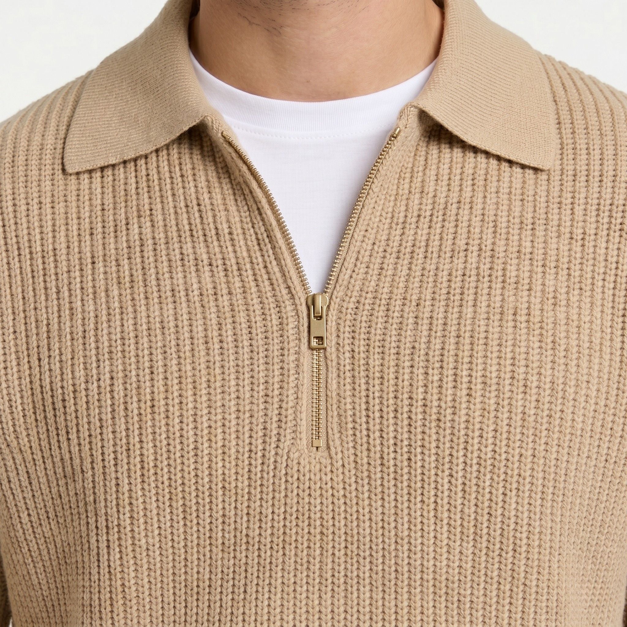 Men's Knit Polo Ribbed Quarter-Zip Relaxed Fit